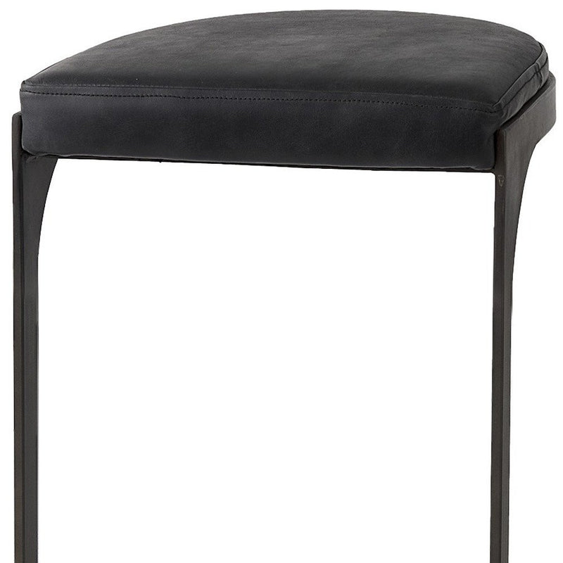 35" Black Leather and Metal Backless Bar Chair