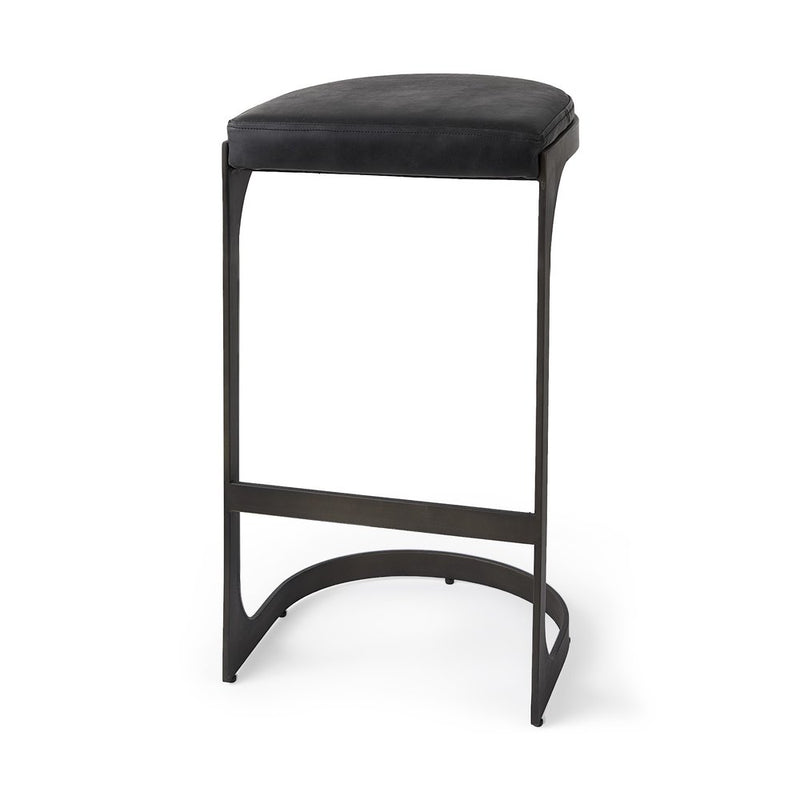 35" Black Leather and Metal Backless Bar Chair