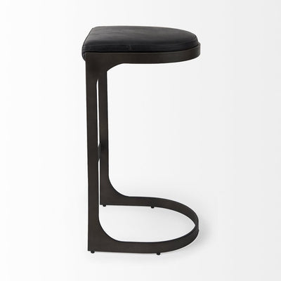 35" Black Leather and Metal Backless Bar Chair