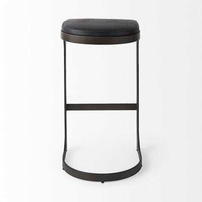35" Black Leather and Metal Backless Bar Chair