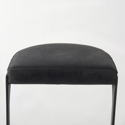 35" Black Leather and Metal Backless Bar Chair
