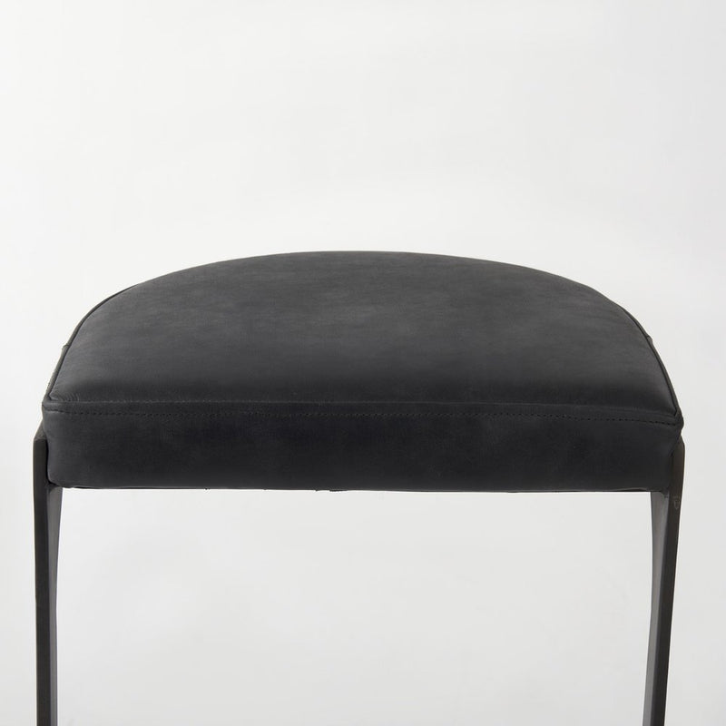 35" Black Leather and Metal Backless Bar Chair