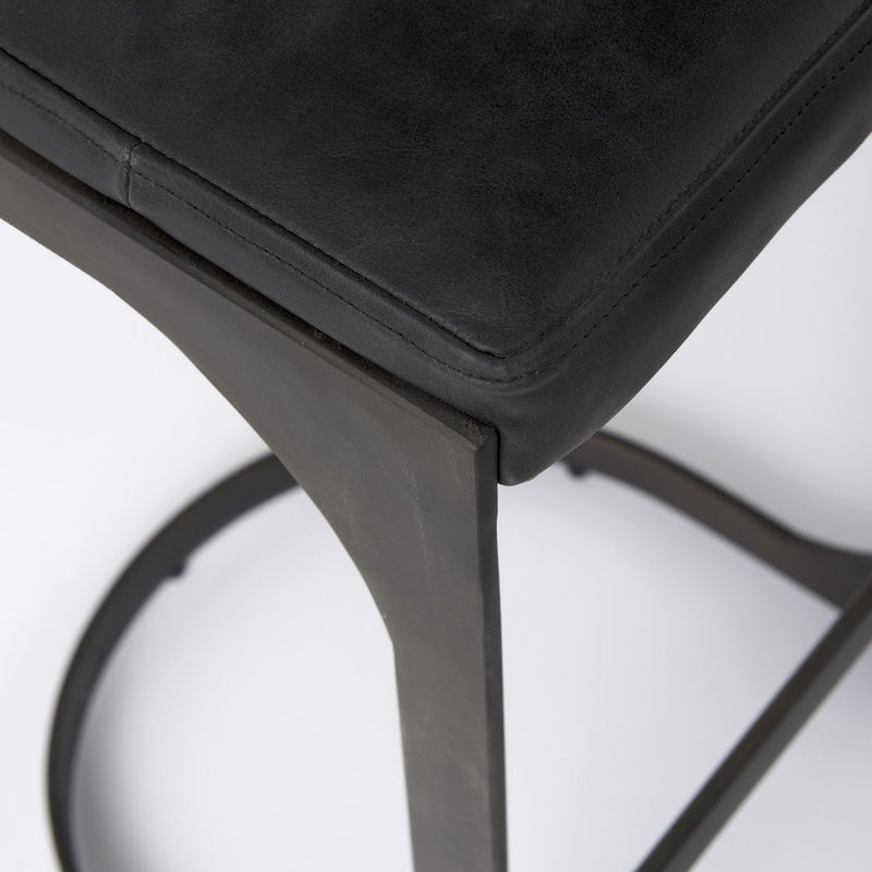 35" Black Leather and Metal Backless Bar Chair