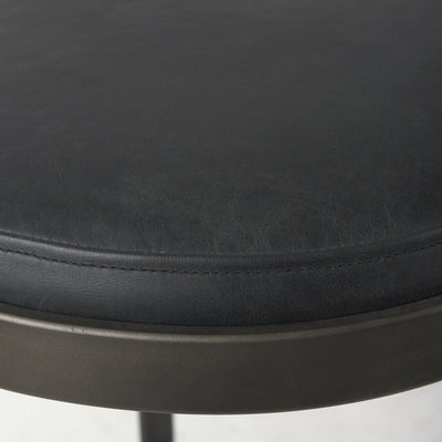 35" Black Leather and Metal Backless Bar Chair
