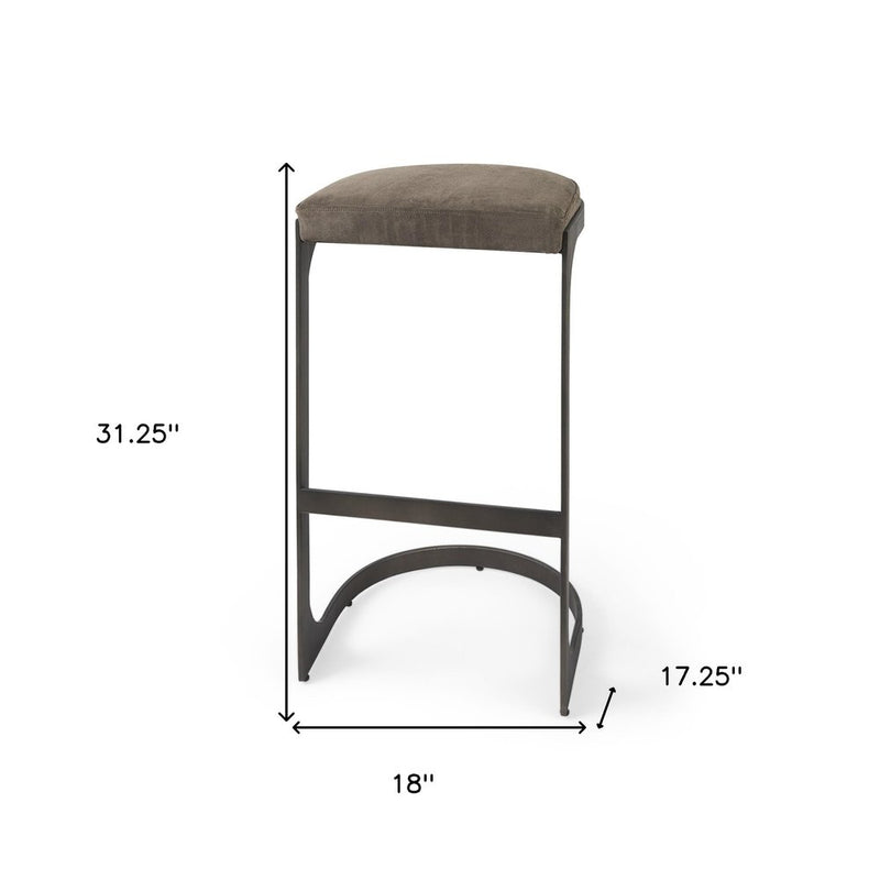 29" Black Leather and Metal Backless Bar Chair