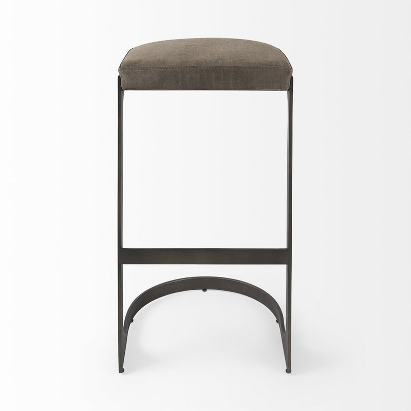 29" Black Leather and Metal Backless Bar Chair