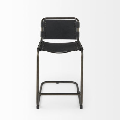 29" Black Leather And Iron Bar Chair