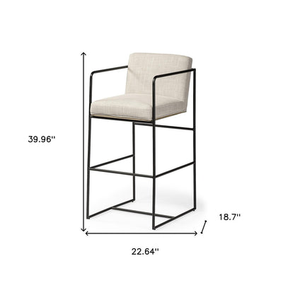 29" Beige and Black Fabric and Metal Counter Height Bar Chair