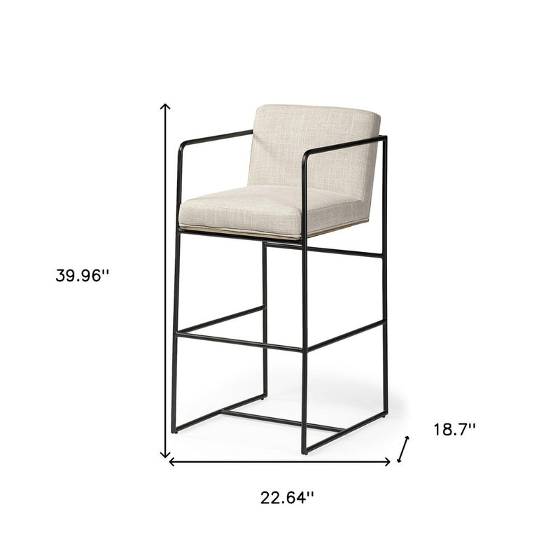 29" Beige and Black Fabric and Metal Counter Height Bar Chair