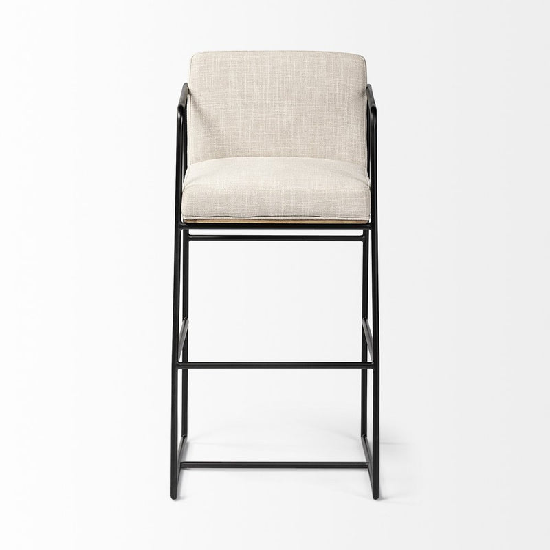 29" Beige and Black Fabric and Metal Counter Height Bar Chair