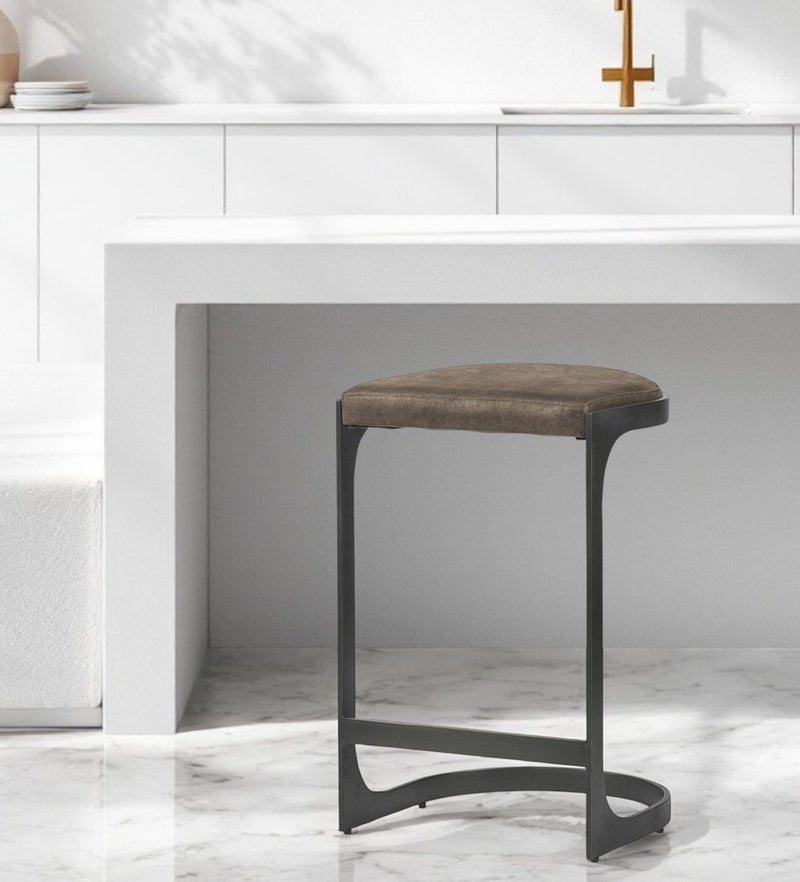 29" Black Leather and Metal Backless Counter Height Bar Chair