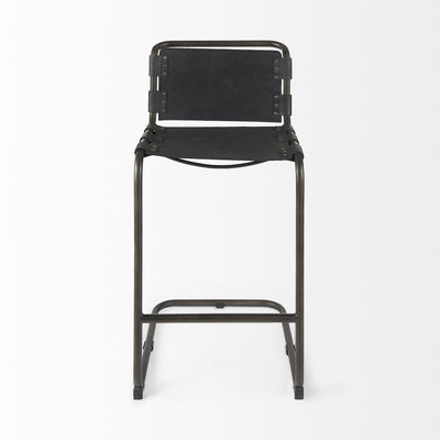 30" Black and Gray Leather and Iron Bar Height Bar Chair