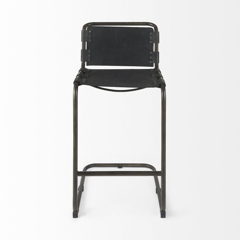 30" Black and Gray Leather and Iron Bar Height Bar Chair
