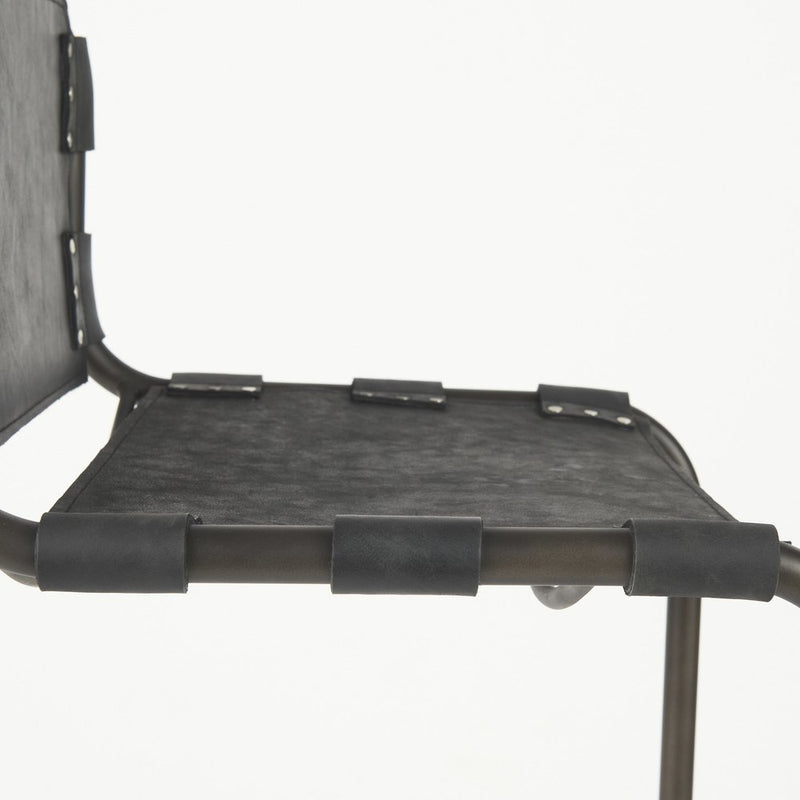 30" Black and Gray Leather and Iron Bar Height Bar Chair