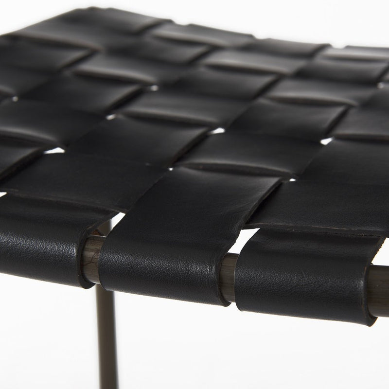 35" Brown and Black Leather and Iron Backless Counter Height Bar Chair