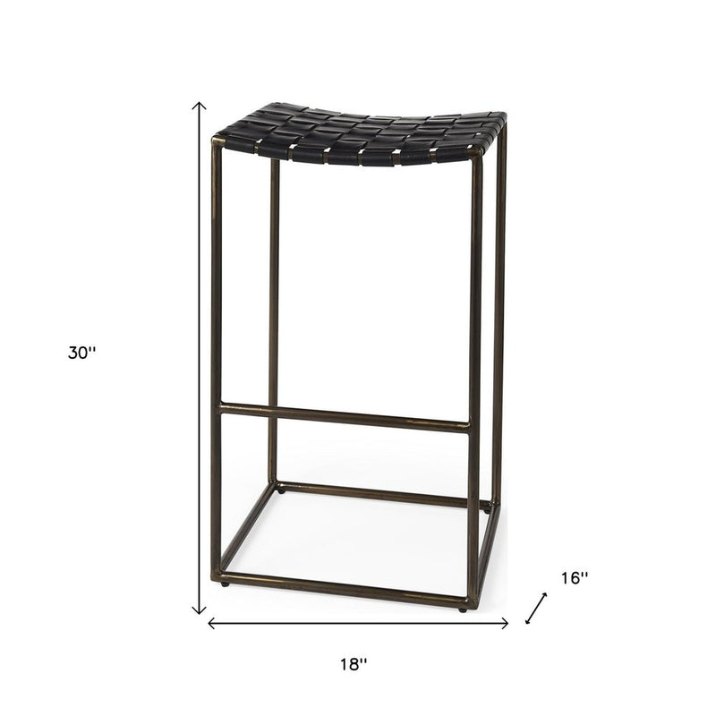 35" Brown and Black Leather and Iron Backless Counter Height Bar Chair