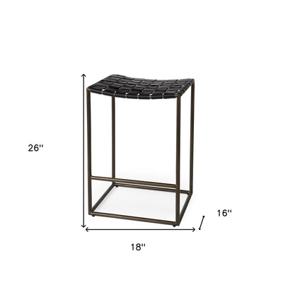 29" Bronze Leather and Metal Backless Bar Chair