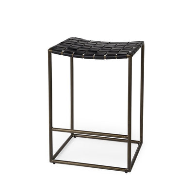 29" Bronze Leather and Metal Backless Bar Chair
