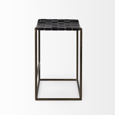 29" Bronze Leather and Metal Backless Bar Chair