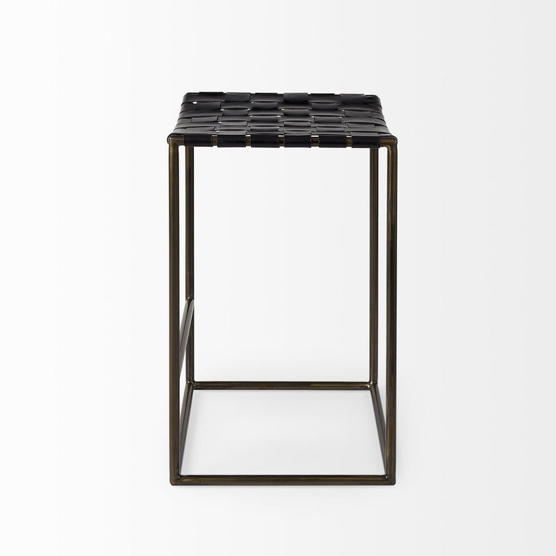 29" Bronze Leather and Metal Backless Bar Chair