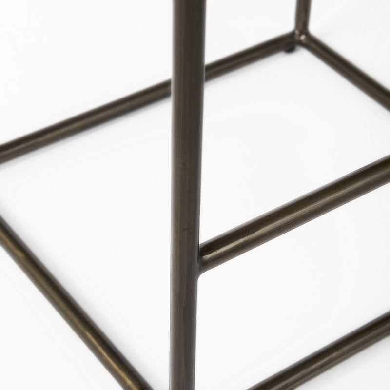 29" Bronze Leather and Metal Backless Bar Chair
