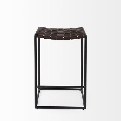 26" Brown And Black Leather And Iron Backless Counter Height Bar Chair