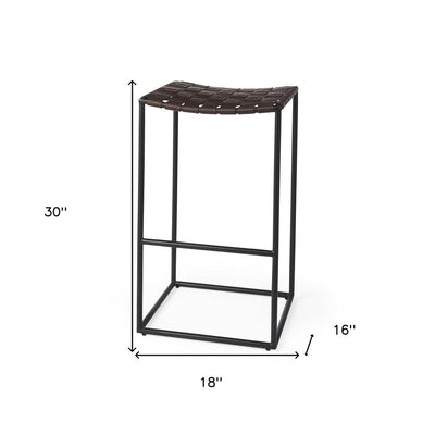 30" Brown And Black Leather And Iron Backless Bar Height Bar Chair
