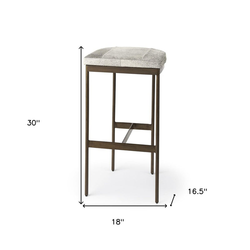 35" Gold Leather and Metal Backless Bar Chair
