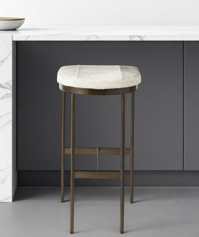 35" Gold Leather and Metal Backless Bar Chair