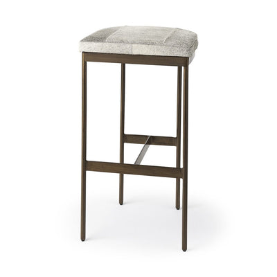35" Gold Leather and Metal Backless Bar Chair