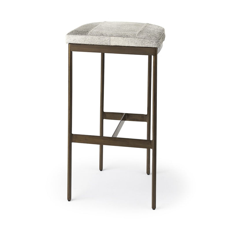 35" Gold Leather and Metal Backless Bar Chair