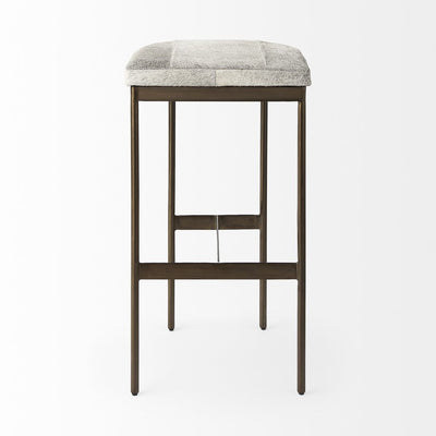 35" Gold Leather and Metal Backless Bar Chair