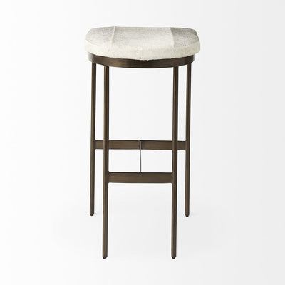 35" Gold Leather and Metal Backless Bar Chair