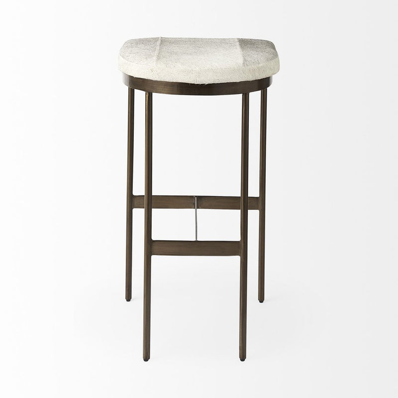 35" Gold Leather and Metal Backless Bar Chair