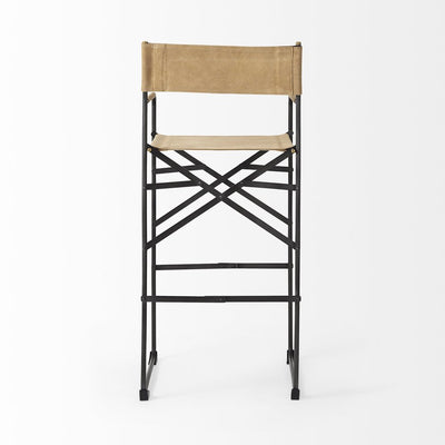 35" Brown And Black Leather And Iron Bar Chair