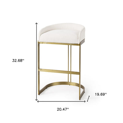 35" White and Gold Fabric and Metal Low Back Bar Chair