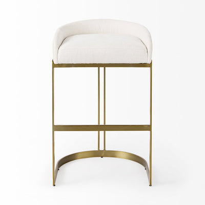 35" White and Gold Fabric and Metal Low Back Bar Chair