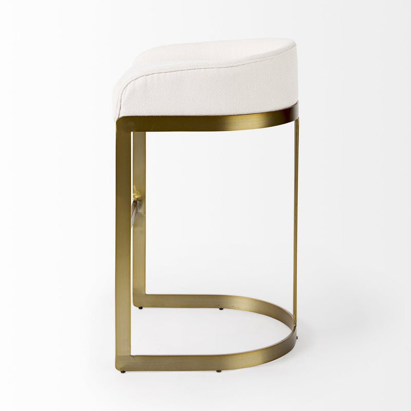 35" White and Gold Fabric and Metal Low Back Bar Chair