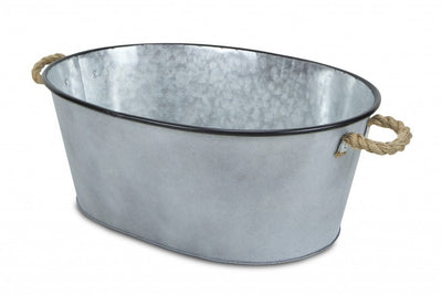 24" Silver Metal Oval Bucket with Rope Handles