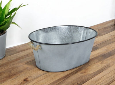 24" Silver Metal Oval Bucket with Rope Handles