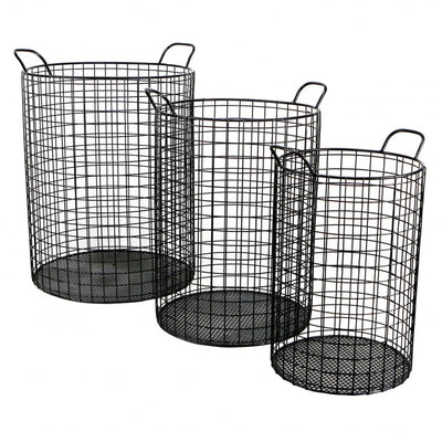 Set of Three Black Metal Basket