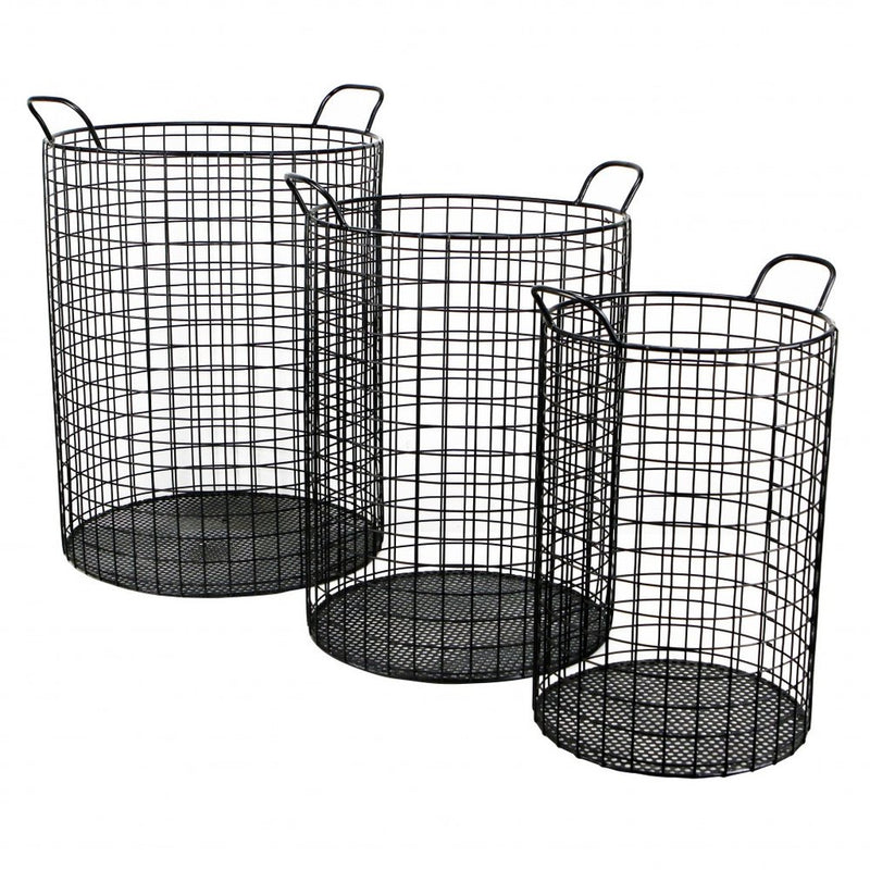 Set of Three Black Metal Basket