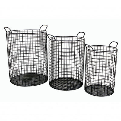 Set of Three Black Metal Basket