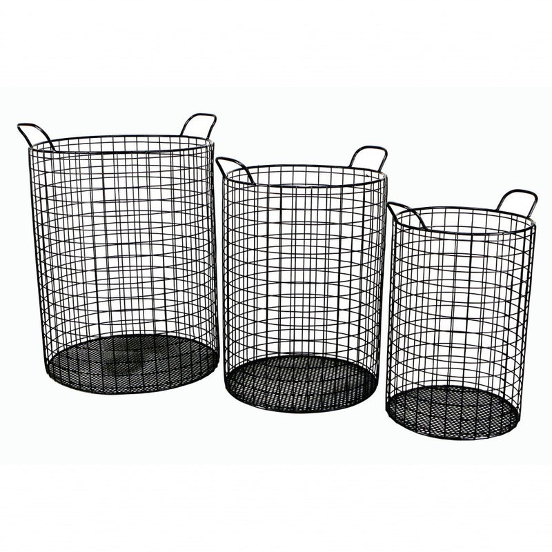 Set of Three Black Metal Basket