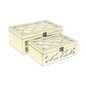 Set of Two White Mirrored Glass And Solid Wood Box With Lid
