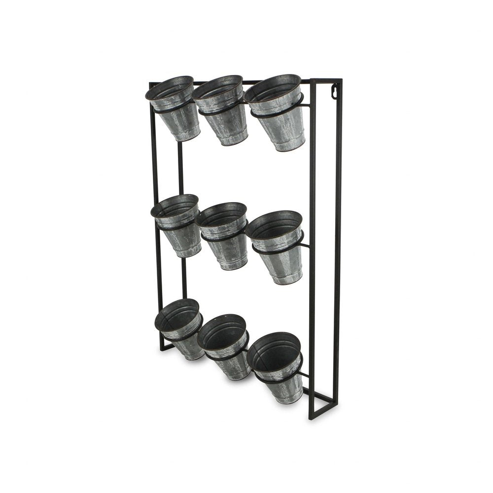 24" X 18" Black And Silver Metal Rectangular Wall Planter