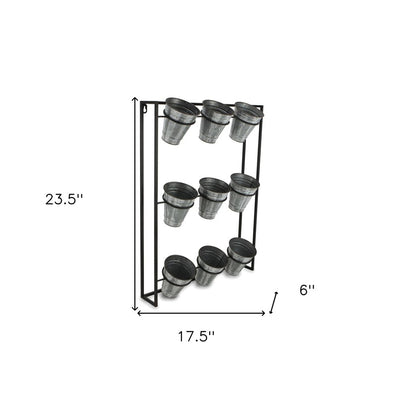 24" X 18" Black And Silver Metal Rectangular Wall Planter