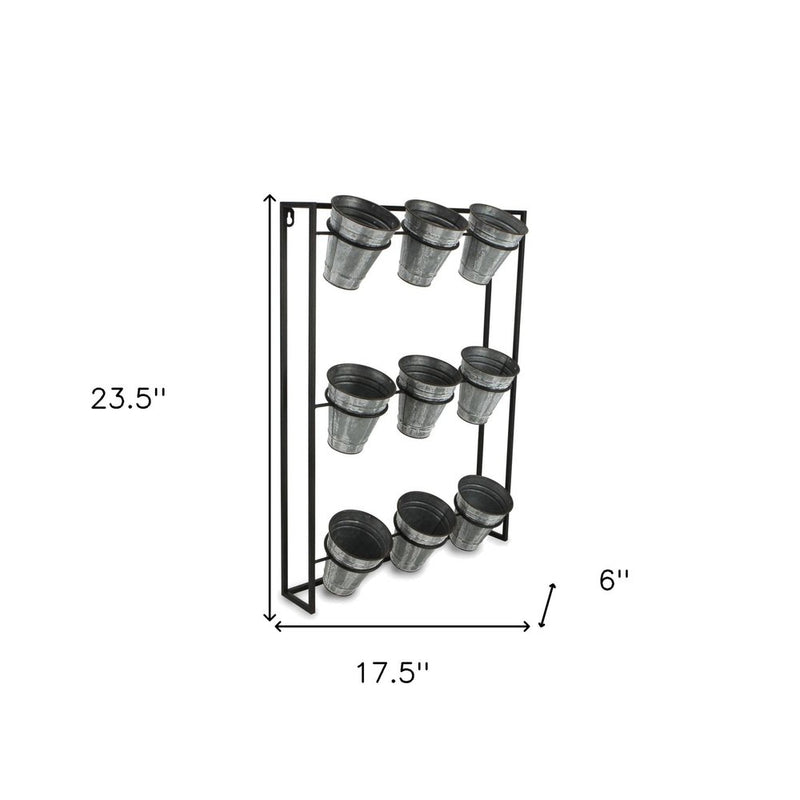 24" X 18" Black And Silver Metal Rectangular Wall Planter