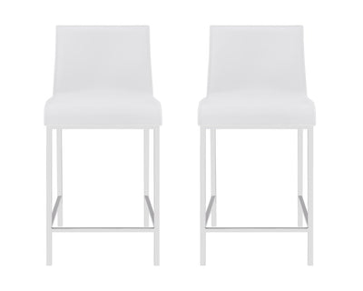 Set of Two 24" White And Silver Steel Low Back Counter Height Bar Chairs