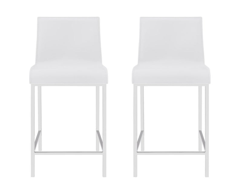 Set of Two 24" White And Silver Steel Low Back Counter Height Bar Chairs